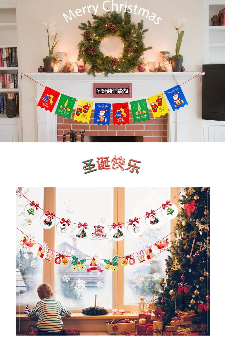 Рождественская гирлянда, рождественские украшения, лента для дома, елка, украшения Санта Снеговик Noel флаги, Новогодняя гирлянда