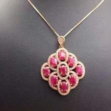 С натуральным красным Рубином камень кулон S925 Серебряный натуральный драгоценный камень кулон Цепочки и ожерелья модный элегантный вентилятор для женщин, ювелирные изделия для девушек