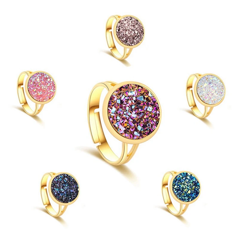 Женские медные Регулируемые кольца Drusy круглый бронза под старину Королевский