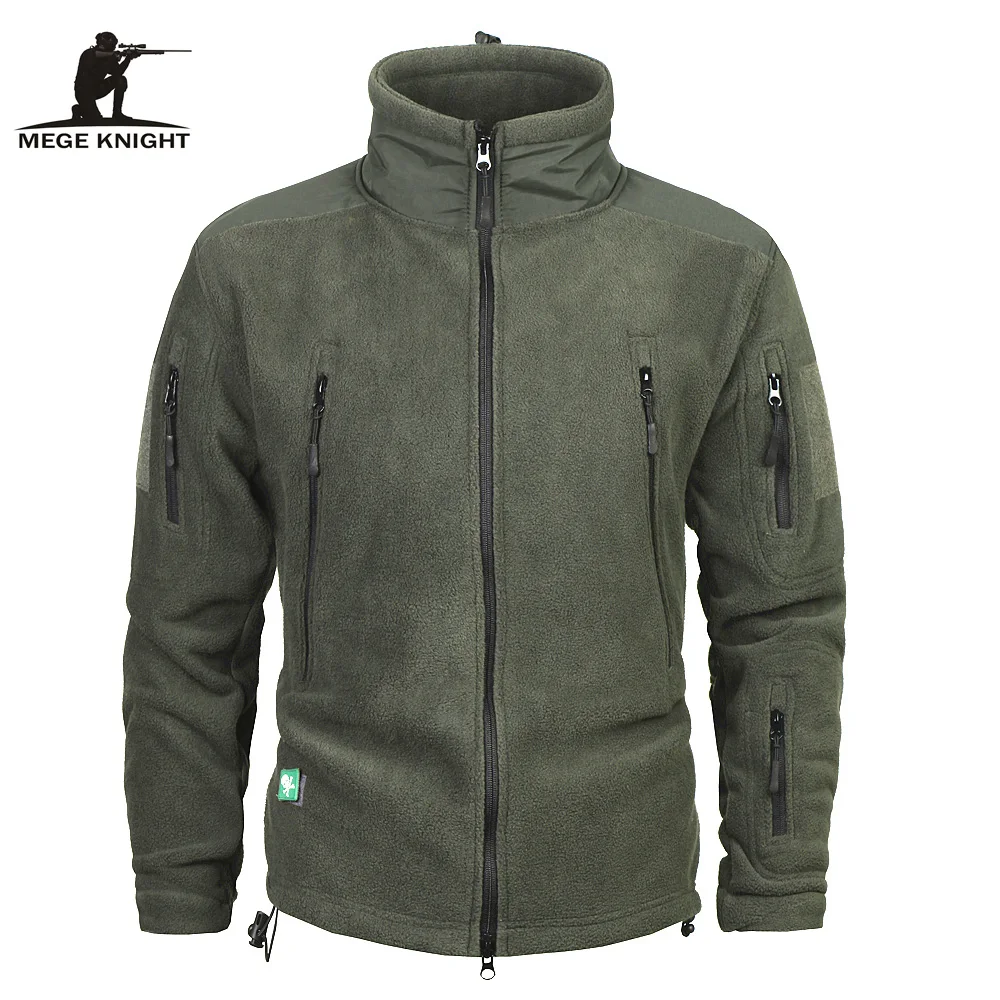Mege Brand Clothing Coat Men Thicken Warm Military Army Fleece Jacket Patchwork Multi Pockets Polartec Men