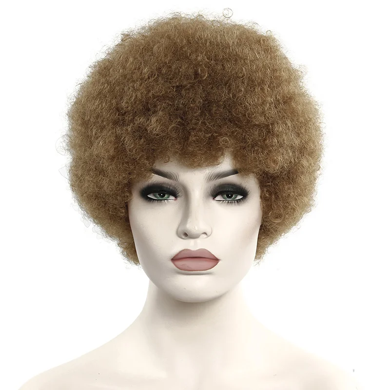Афро парик мужские вьющиеся волосы коричневый синтетический Ретро Косплей парики для женщин пушистые парики для женщин черные волосы - Цвет: #27