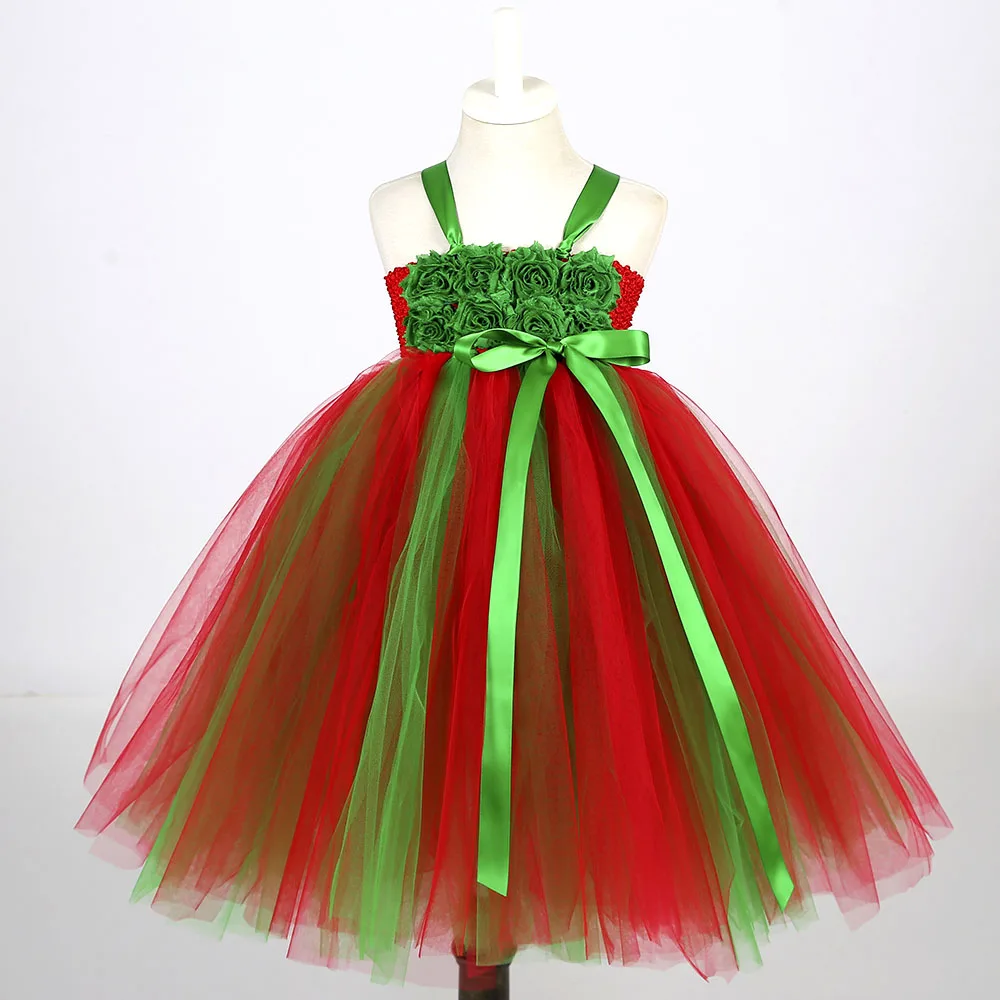 Green Red Ankle Length Girl Dress Christmas Autumn Clothing Children New Year Party Frock Tulle Tutu Christmas Tree Dress Gowns (4)