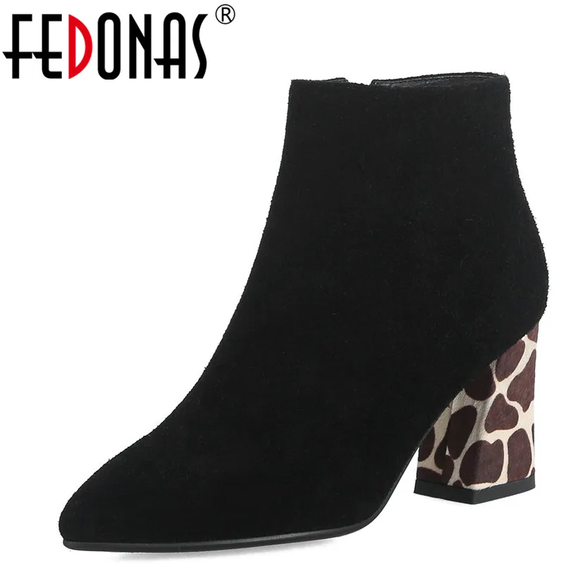 

FEDONAS 1Fashion Women Ankle Boots Cow Suede Autumn Winter Warm High Heels Shoes Woman Pointed Toe Elegant Zipper Basic Boots