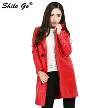 Шило GO кожаный плащ женщин осень мода Овчина натуральная длинное кожаное пальто с лацканами одной кнопки Длинные рукава офисные Женское пальто