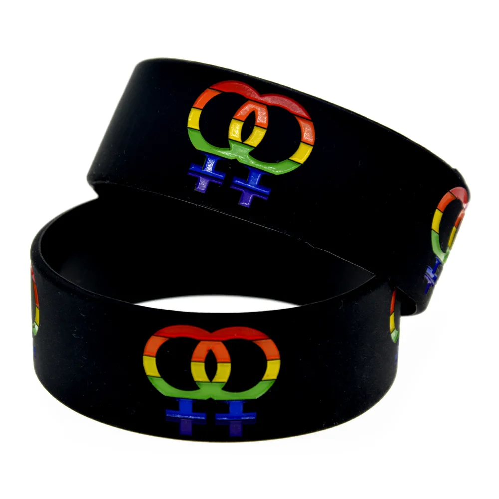 

OneBandaHouse 25PCS/Lot 1 Inch Wide Gay Pride Silicone Wristband Rainbow Color Female Sign Fashion Rubber Bracelet