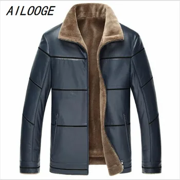 

AILOOGE Leather Jacket Men Warm Thick Plus Velvet Lining Sheepskin Faux Leather Jacket Loose Chaquetas De Couro Plus Size