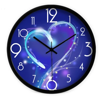 

2016 creative arts closer hearts blue mute wall clock watch living room decorative clocks