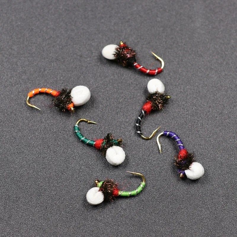 12PCS#14 Suspender Buzzer Nymph Fly Fishing Flies Trout Buzzers Red Orange Purple Green Chartreuse Black