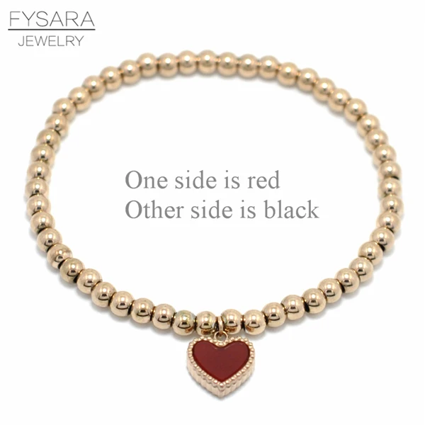 FYSARA двойной боковой цвет сердце Шарм стрейч Strand браслеты ювелирные женские браслеты из нержавеющей стали шарик бисером браслеты Lover - Окраска металла: Red and black