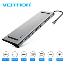 Vention thunderbolt 3 USB-C HDMI VGA конвертер USB3.0 концентратор SD/TF кард-ридер 3,5 мм разъем PD RJ45 адаптер для MacBook type C концентратор