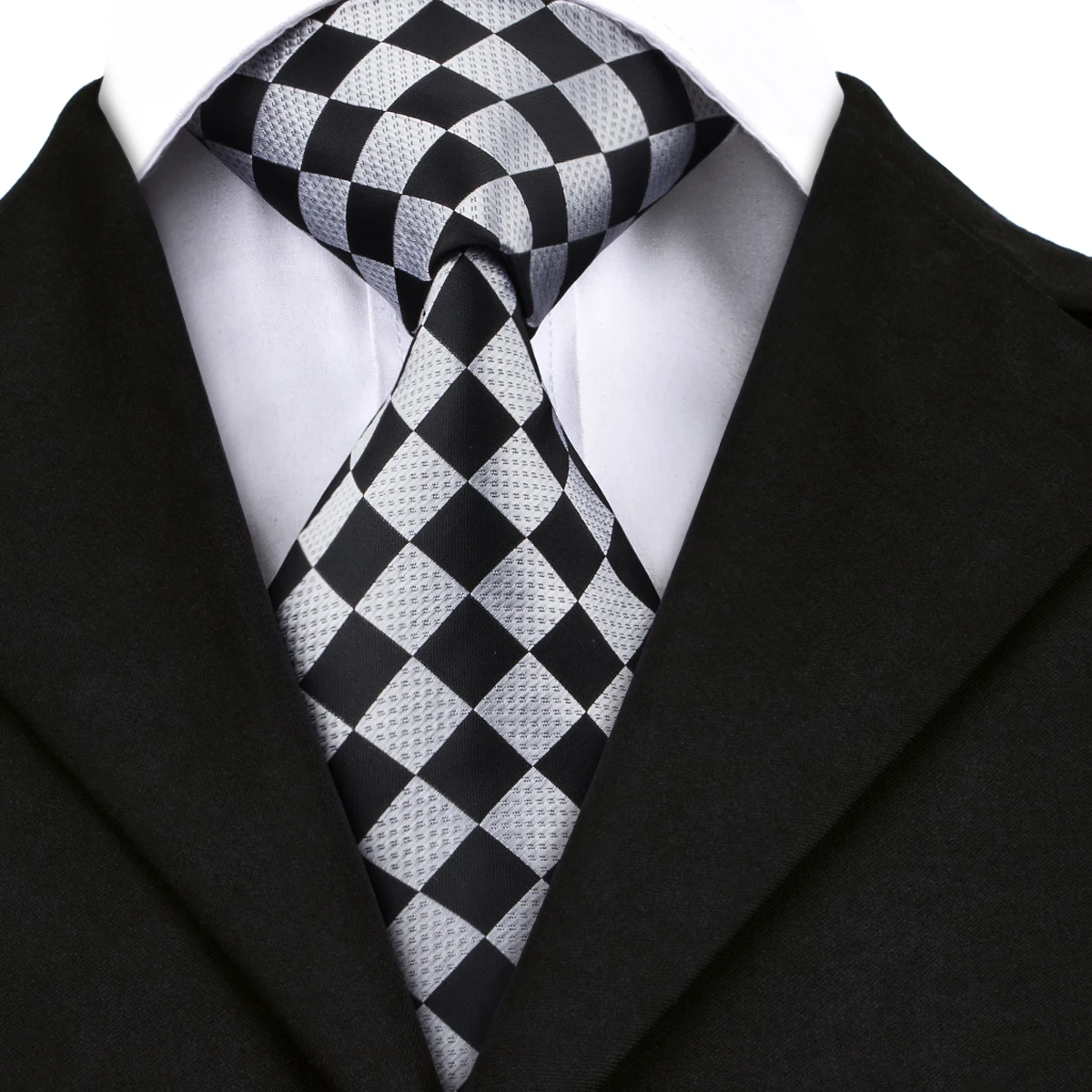 Buy Fashion Plaid Ties For Men Silk Necktie Silver