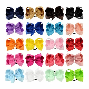 

20pcs/lot 6''Large SolidHair Bow Boutique Hairgrips Hairbands Bows With Elastic Hair Ropes Bowknot Girls Hairs Accessorie A61
