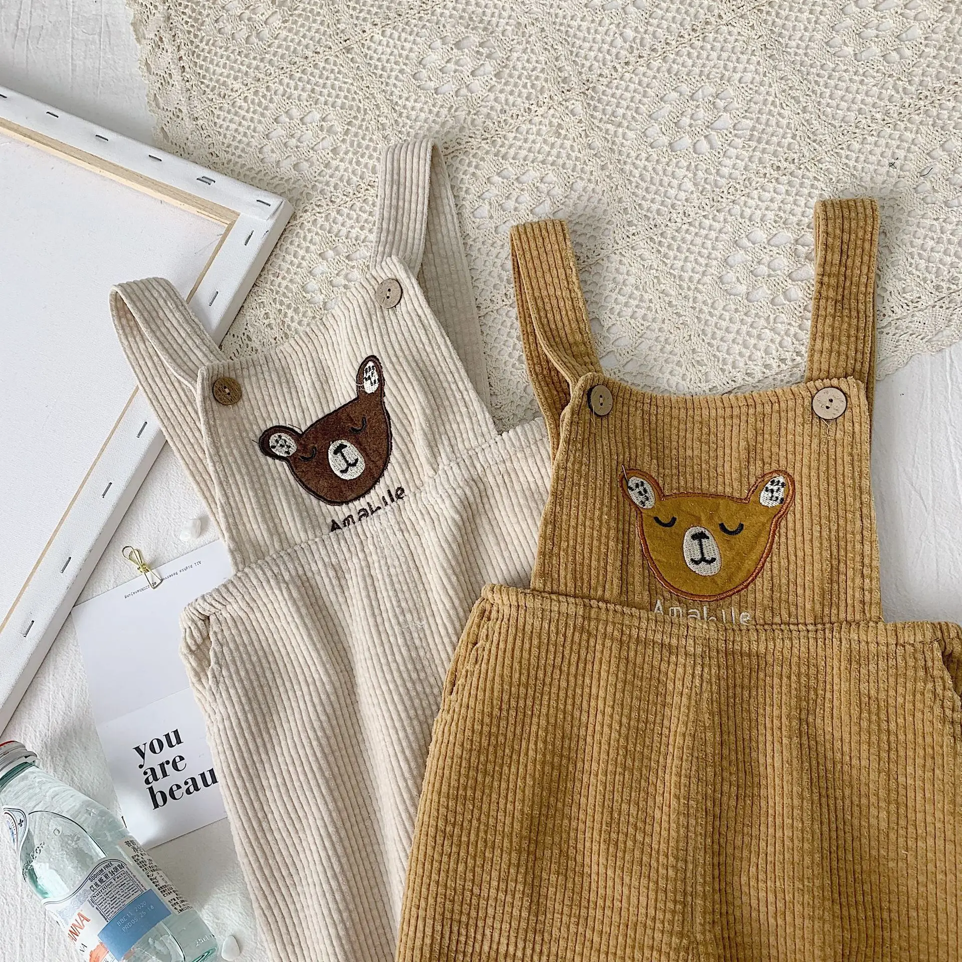 autumn baby boys and girls pants cute bear corduroy overalls kids bib pants