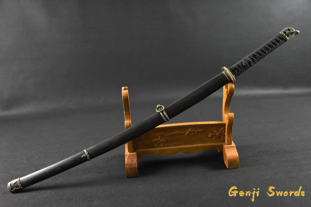 Full Tang Japanese Samurai Black Saber Sword 1060 high Carbon Steel Real Katana Sharp Edge Can Cut Bamboo