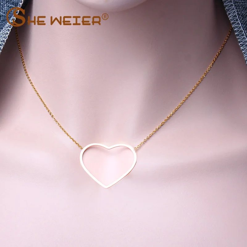 

SHE WEIER personalized stainless steel chain choker best friends pendant heart necklace women chocker neckless jewels