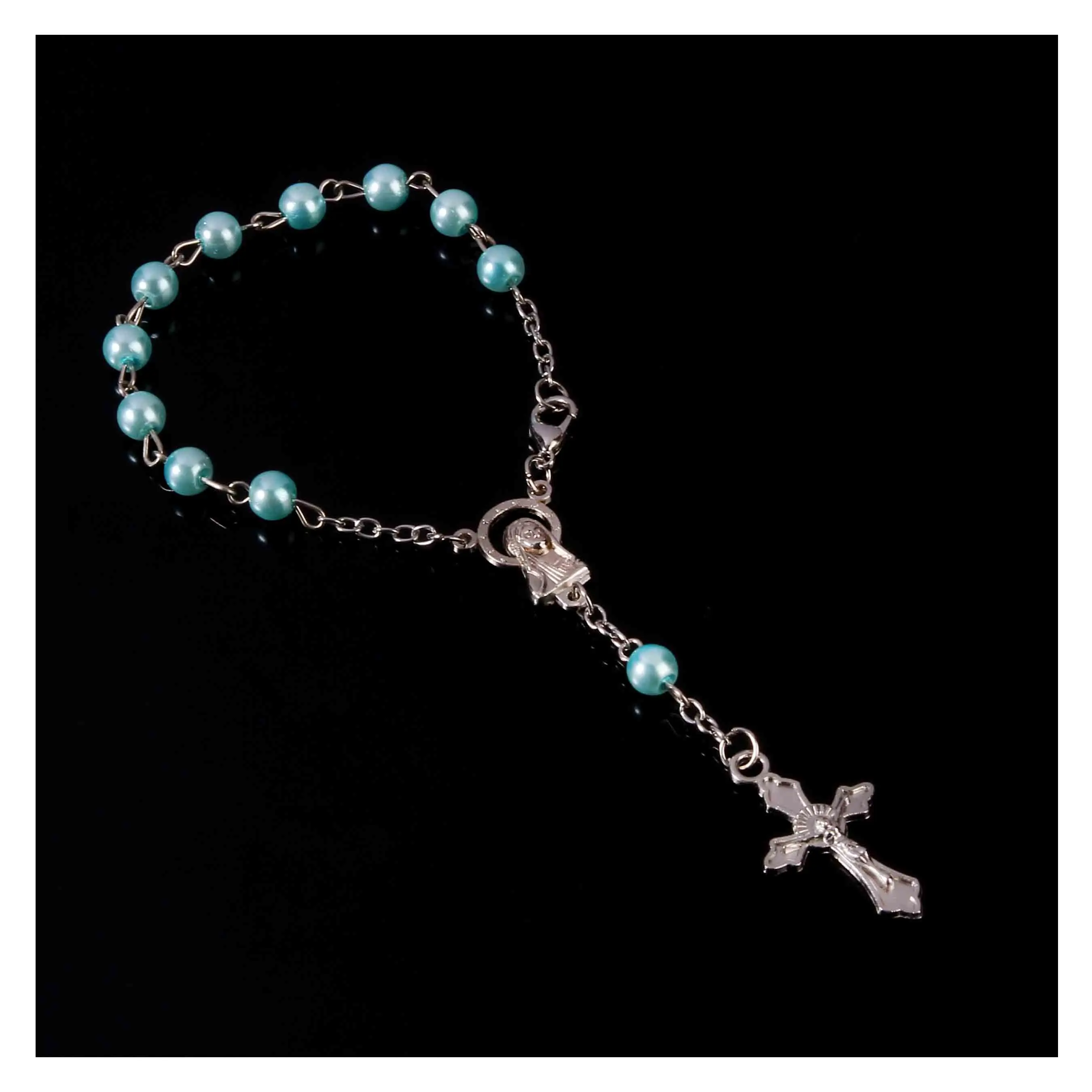 12 Pieces Catholic 6mm Rosary Baptism Bracelet, Christ Jesus Cross