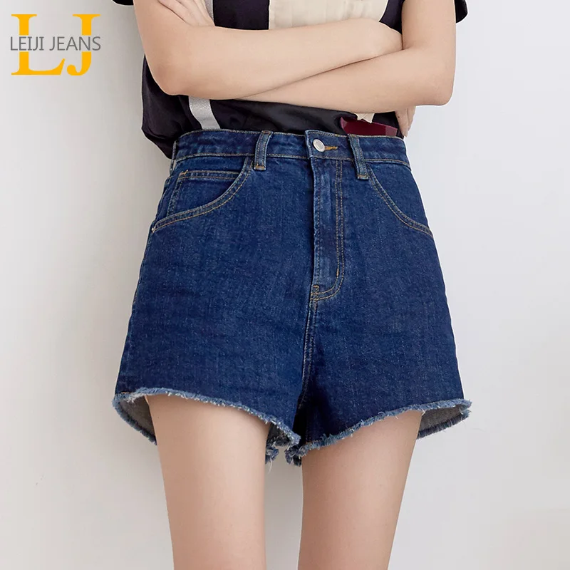 

LEIJIJEANS New Arrival Summer Plus Size S-6XL 2 Solid Color Tassel High Waist Cotton Casual Loose Women Denim Shorts 5810
