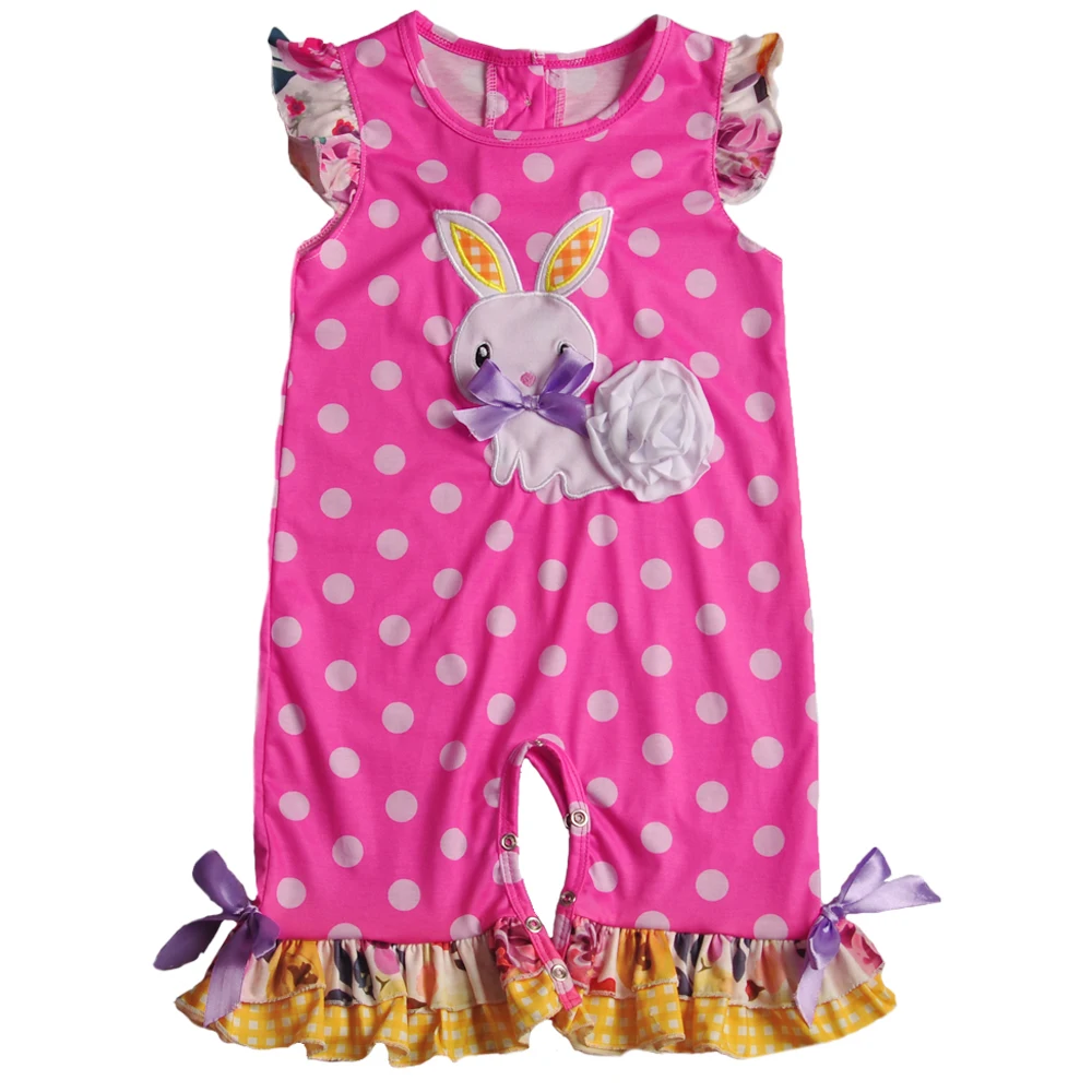 

Pink Girl Party Easter Embroidery Bunny Baby Girls Boutique Green Striped Popular Infant Clothing Newborn Romper GPF811-342