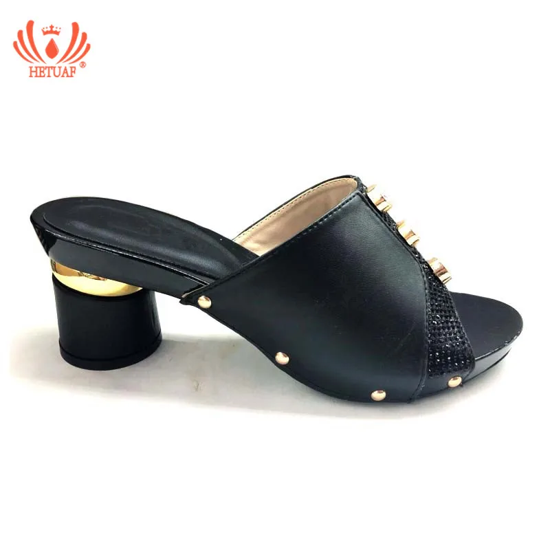 

2018 Black Color African Slippers Summer High Heels African Sexy Design Sandals Heels Pumps African Wedding Dress Italian Shoes