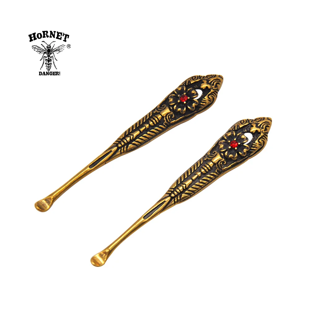 

HORNET Luxury Brass Pharaoh's Pattern Metal Snuff Spoon Sniffer Snorter Powder Hoover Hooteer Snuff Tobacco Pipe Shovel
