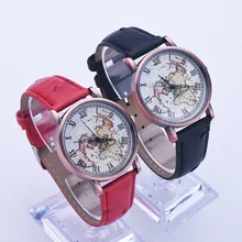 Roman Copper Shell Map Dial Quartz Watch Males and Ladies Style Crimson Brown Black Ladies Wristwatch 148