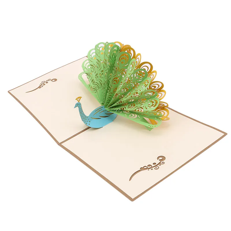 3D открытки поздравительные открытки винтажная бумага всплывающая лазерная резка Павлин индивидуальные приглашения