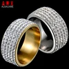 Auxauxme 5 Row Lines Clear White Stones Wedding Rings For Women Fashion Zircon Stainless Steel Female Teen Jewelry 5