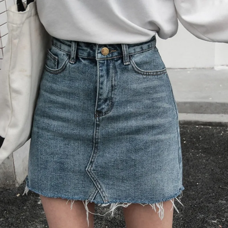 

Summer Black Blue Jeans Skirt Women Casual Korean Basic Section A-line Denim Skirt Women Vintage Minimalism High Waist Skirt