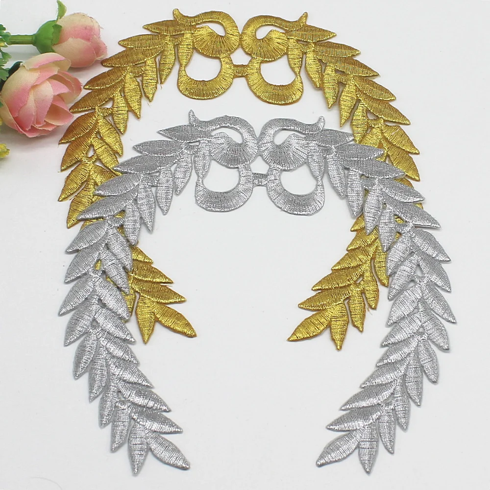 

YACKALASI 5 Pieces/Lot Gold Metallic Embroidered Appliqued Ear Wheat Flower 3D Patches Iron on Trims 14*13.5cm