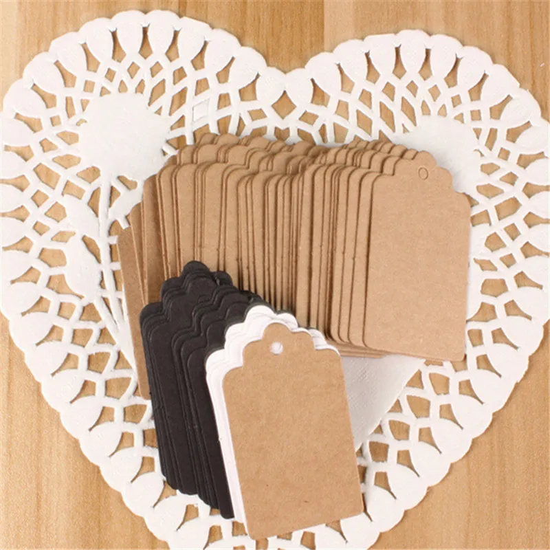 Packaging Label 100pcs Brown Kraft /black/white Paper Tags DIY scallop Label Wedding Gift Decorating