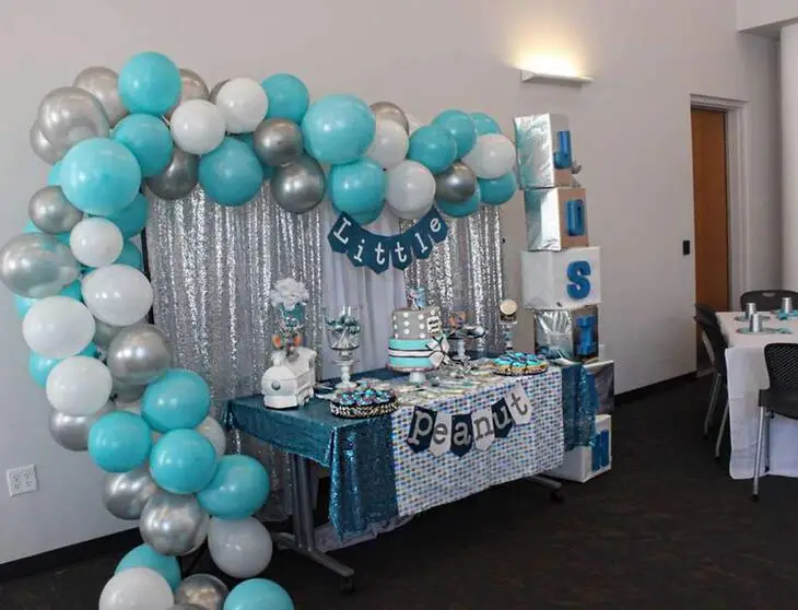 blue white and silver baby shower decorations