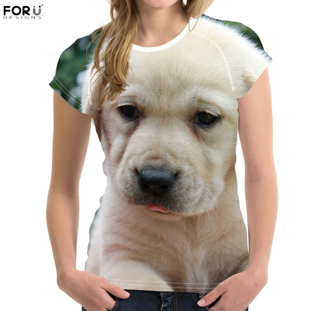 FORUDESIGNS Kawaii 3D Pet Dog Labrador Print Women Summer T Shirts