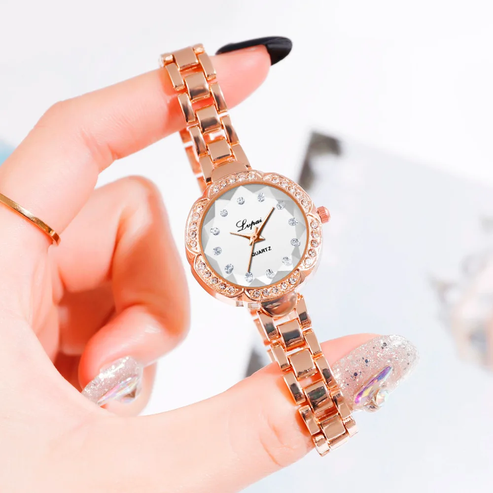 

LVPAI Temperament Women Watch Small European Simple Exquisite Ladies Quartz Watch Luxury Rhinestone Steel Strip Bracelet Watch#B