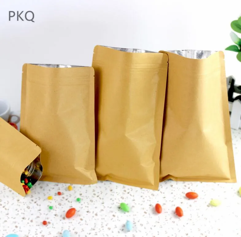 100 шт маленький крафт-бумажный мешок из алюминиевой фольги с клапаном на молнии, упаковка для кофе, чая, порошка, упаковка для хранения продуктов, пакет с замком на молнии