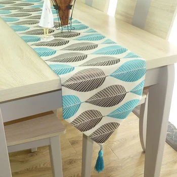 

Fashion Modern Table Runner Linen Cotton Leaf Jacquard Runner Table Cloth With Tassels Printed Table Decor Cushion Cover