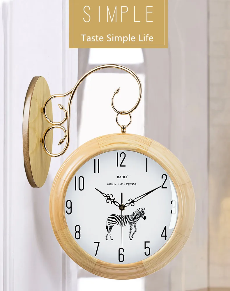 Часы из цельного дерева, Двухсторонние настенные часы для гостиной, домашние, скандинавские, современные, простые, креативные, модные, двухсторонние, настенные часы