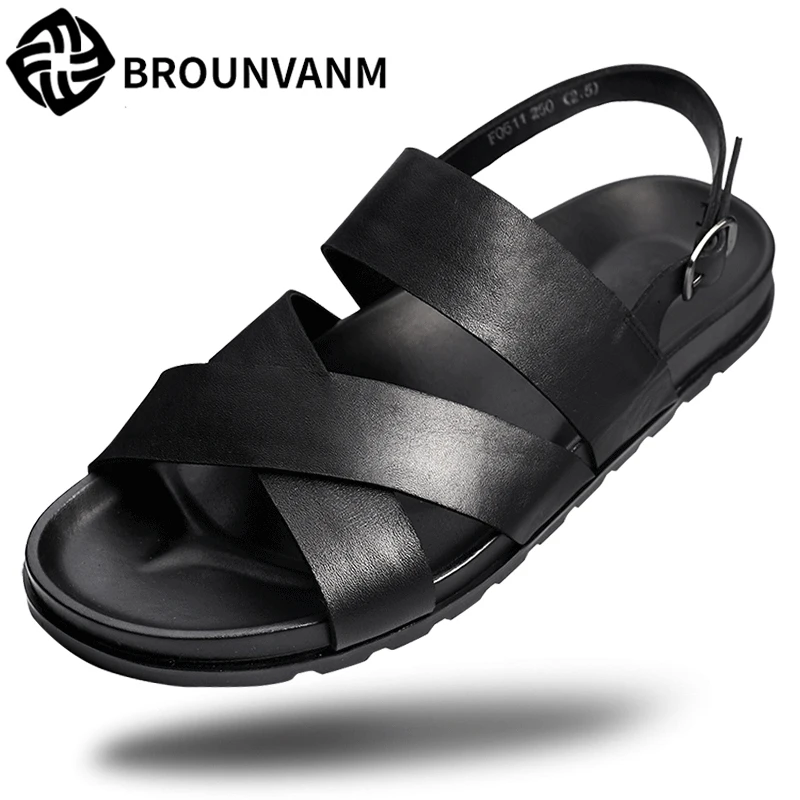

Men's Rome sandals Genuine Leather summer Sneakers Men Slippers Flip Flops casual Shoes beach outdoor anti-skid cowhide male