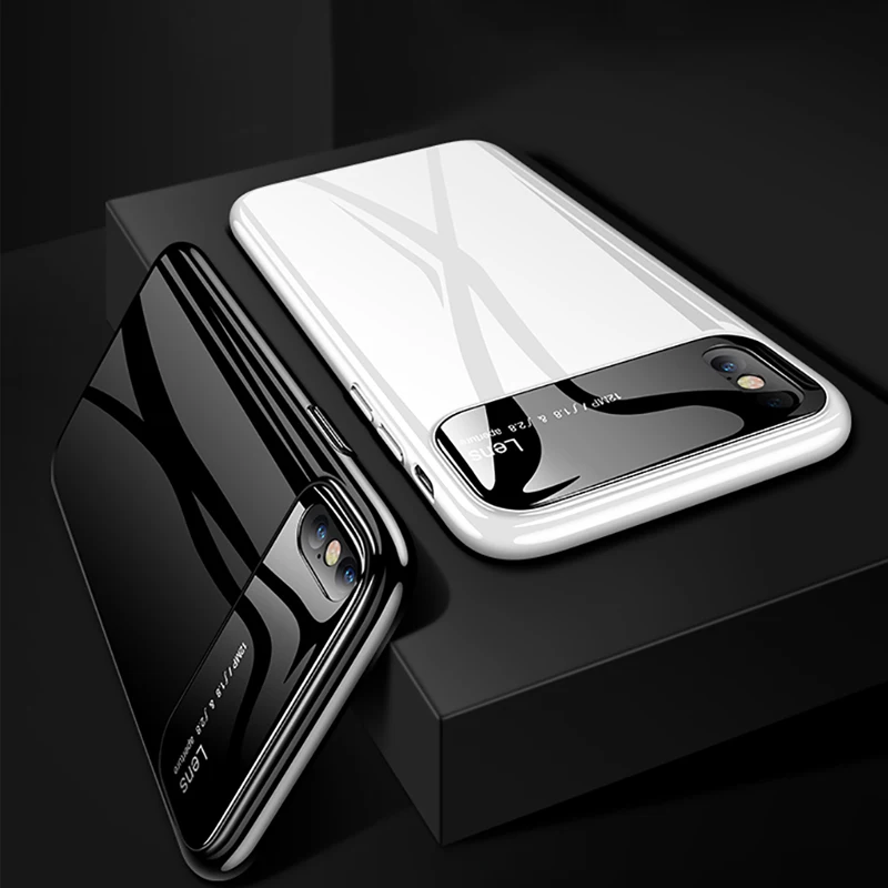 Роскошные Стекло защитный чехол для телефона iPhone X Случаях Жесткий задняя крышка