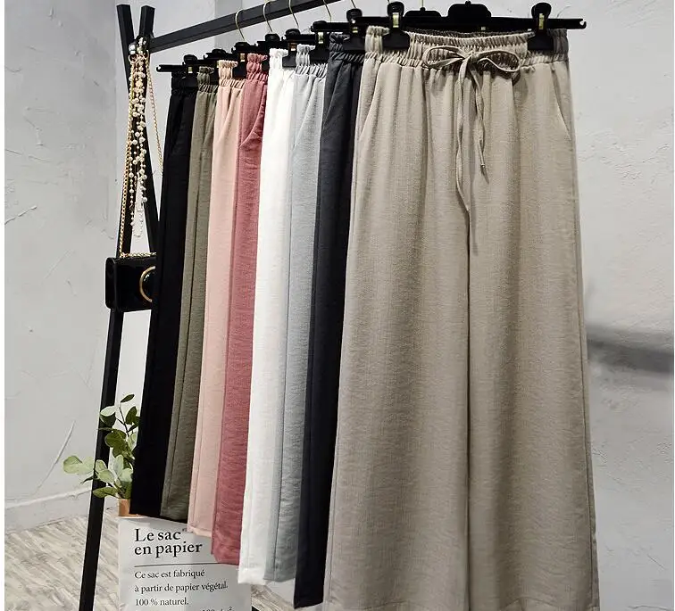 

Women Spring Cotton linen Pants 2020 Pockets Trousers Casual Solid Color Vintage plus size
