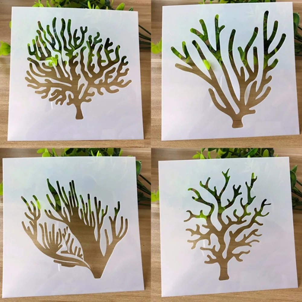 

4 designs assort plastic pet sheet flower spray templates stencils tree collection