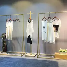 Витрина для магазина одежды, Золотая стойка для одежды, Женская полка для магазина одежды, вешалка для одежды, железная простота