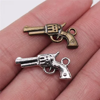 

WYSIWYG 30pcs 22x12mm 2 Colors Antique Silver Color Antique Bronze Plated Revolver Charm Pistol Charms Gun Charm
