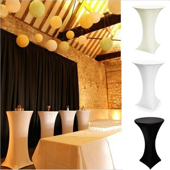 

1PC 60cm White/Black/Ivory Lycra Dry Bar Cover Cocktail Table Cover Tablecloth For Wedding Event &Party Decoration