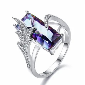 

Fashion Luxury Big Colorful Zircon 925 Sterling Silver Leaves Rings Jewelry Gifts 2020