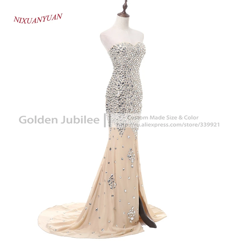 lavender prom dresses NIXUANYUAN 2017 New Custom Made Luxury Crystal Mermaid Prom Dress 2017 Chiffon Party Dress Sexy Side Split vestidos de baile Hot orange prom dresses