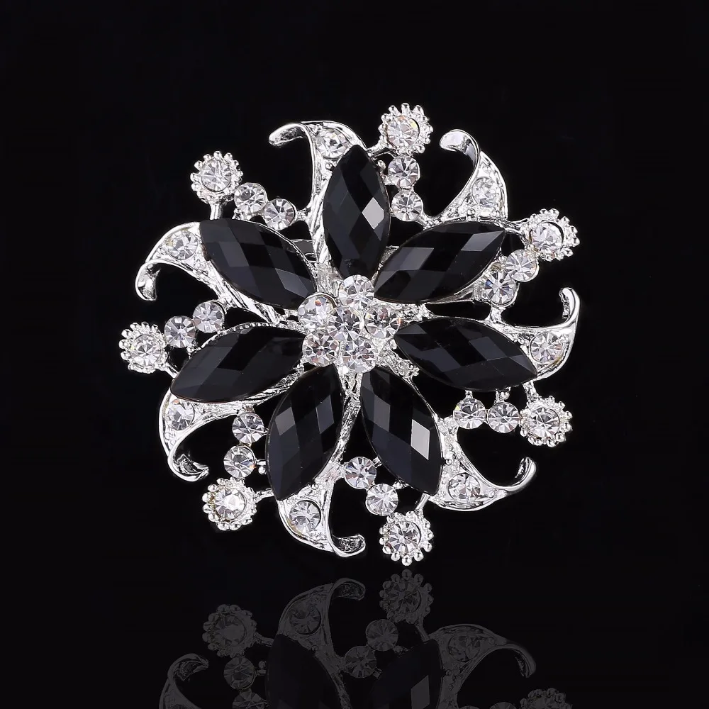 Black Fashion Bouquet Flower Accessories Luxury Brooch Pins Rhinestone Brooches jewelry For