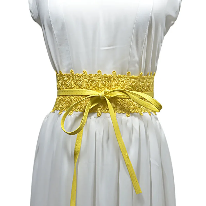Renie SEAN, черные кружевные ремни для женщин, женский широкий пояс, Свадебный эластичный корсет, Женские поясные ремни для платьев, пояс - Цвет: Цвет: желтый