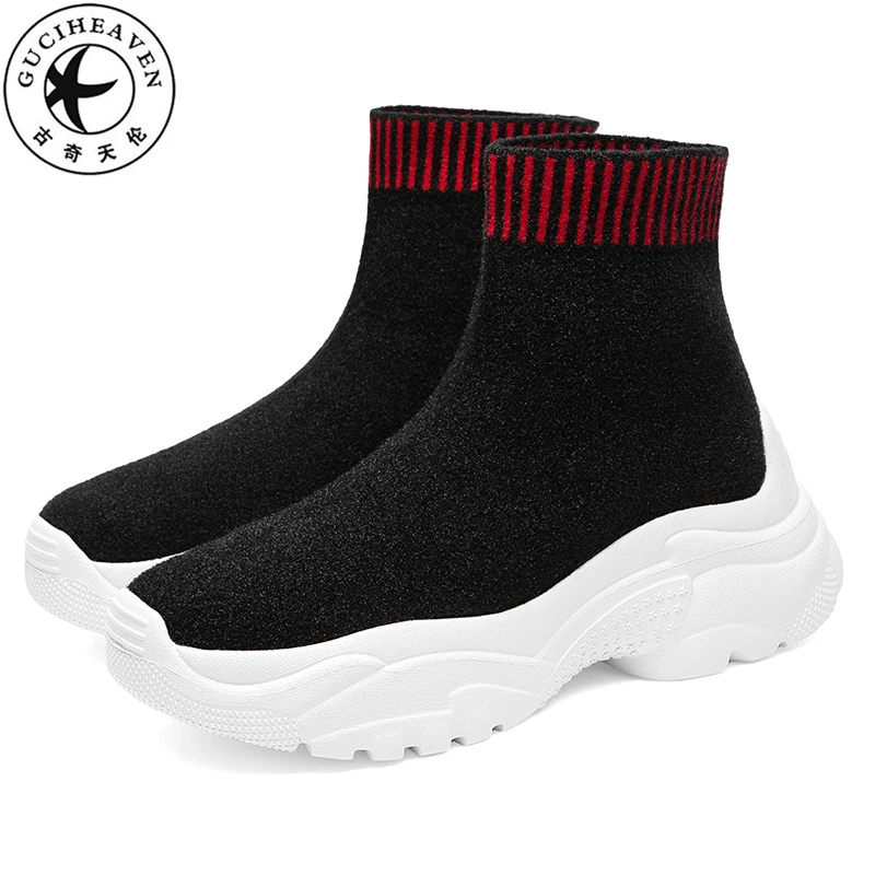 

Guciheaven2018 Socks Boots Sneaker Falt Platform Women Stretch Fabric Cloth Shoes High Cut Thick Sole Student Casual Shoes