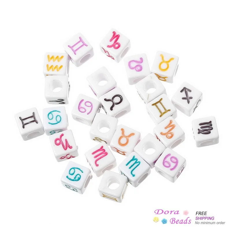 Acrylic Spacer Beads Cube Mixed Twelve Constellations Pattern Carved About 7mm x Hole:Approx 4mm 500PCs (B35925) | Украшения и