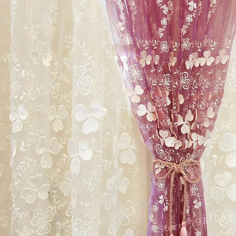 1pcs Voile Curtains For Living Room Embossed Embroidery Tulle Curtain